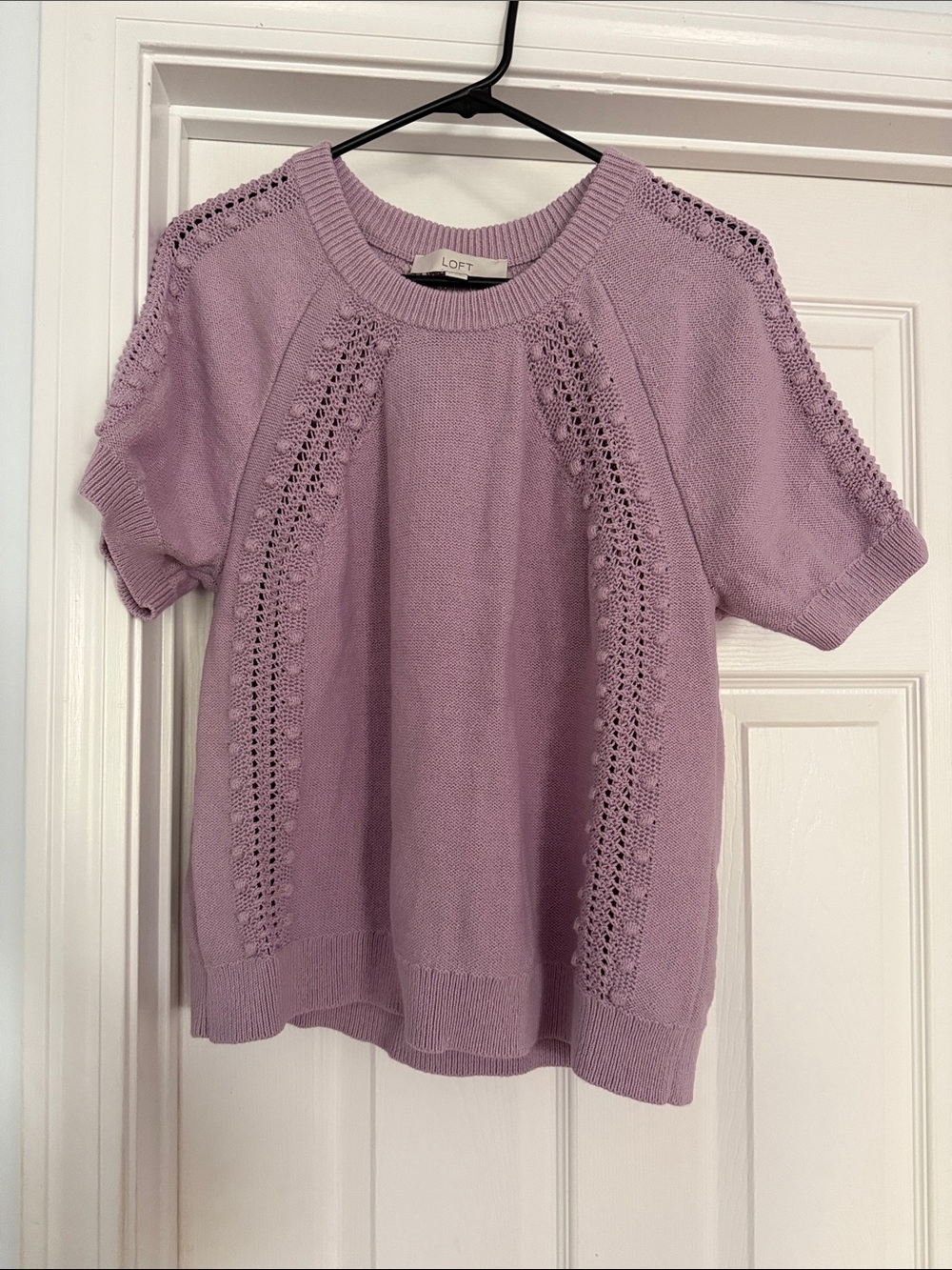 LOFT Lilac Knit Short Sleeve Sweater with Eyelet Detail